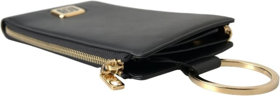 Dolce & Gabbana Zwarte Leren DG Logo Gouden Rits Kaarthouder Portemonnee Black Heren - Foto 10