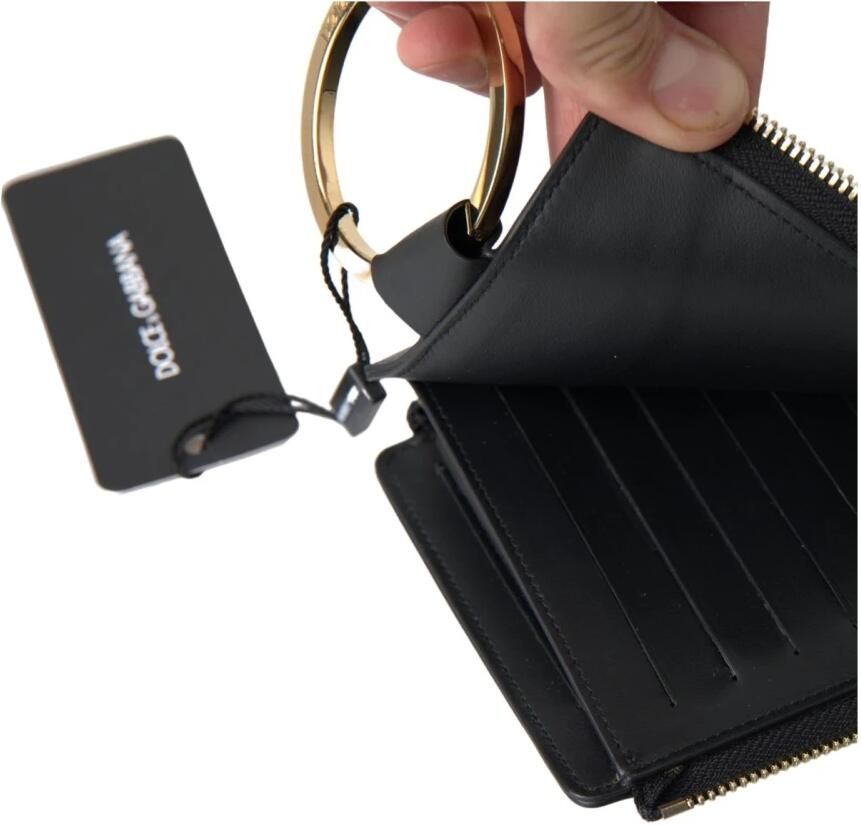 Dolce & Gabbana Zwarte Leren DG Logo Gouden Rits Kaarthouder Portemonnee Black Heren - Foto 4