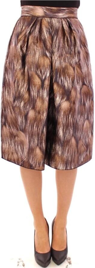 Dolce & Gabbana Brown Floral Silk Straight Full Skirt Bruin Dames - Foto 8