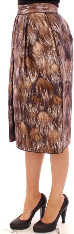 Dolce & Gabbana Brown Floral Silk Straight Full Skirt Bruin Dames - Foto 6