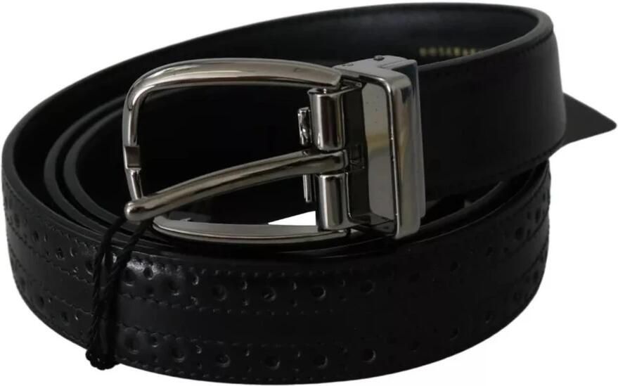 Dolce & Gabbana Zwart Leren Zilveren Metalen Gesp Klassieke Riem Black Unisex - Foto 3