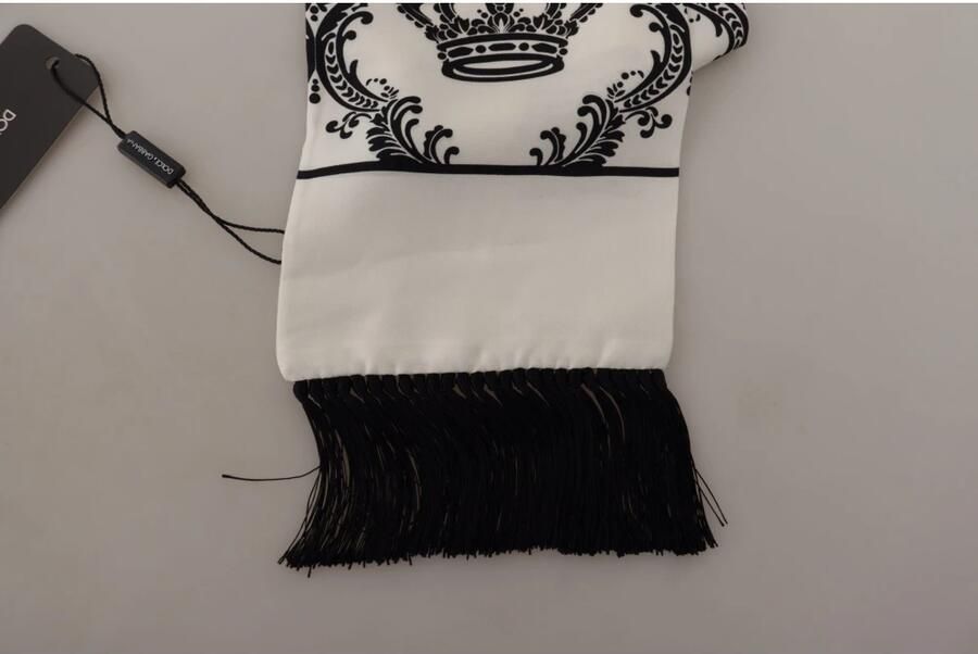 Dolce & Gabbana Witte Zijden Koninklijke Kroon Heren Wrap Sjaal Franje Sjaal White Dames - Foto 3