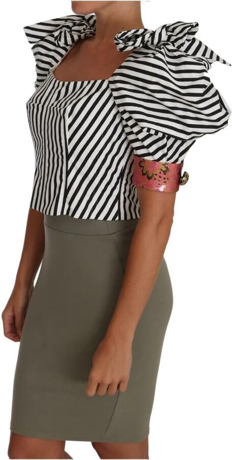 Dolce & Gabbana Kort Pofmouw Crop Top met Kristal Knoopversiering Meerkleurig Dames - Foto 4