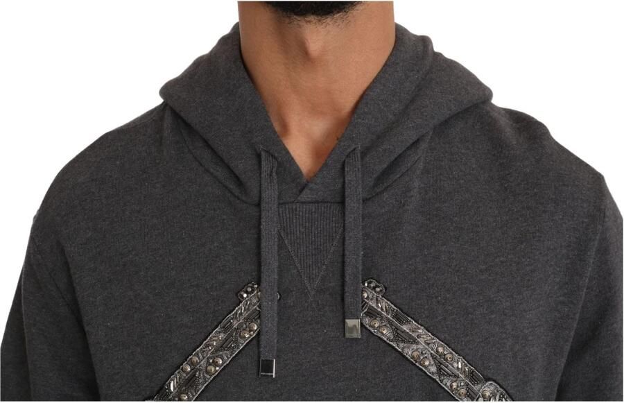 Dolce & Gabbana Grijze Hoodie met Rode Kristallen Hart Pistool Trui Gray Heren - Foto 4