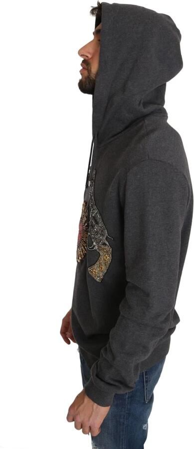 Dolce & Gabbana Grijze Hoodie met Rode Kristallen Hart Pistool Trui Gray Heren - Foto 7