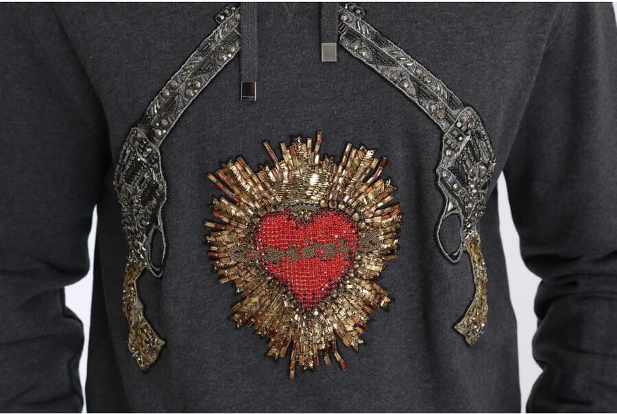 Dolce & Gabbana Grijze Hoodie met Rode Kristallen Hart Pistool Trui Gray Heren - Foto 3