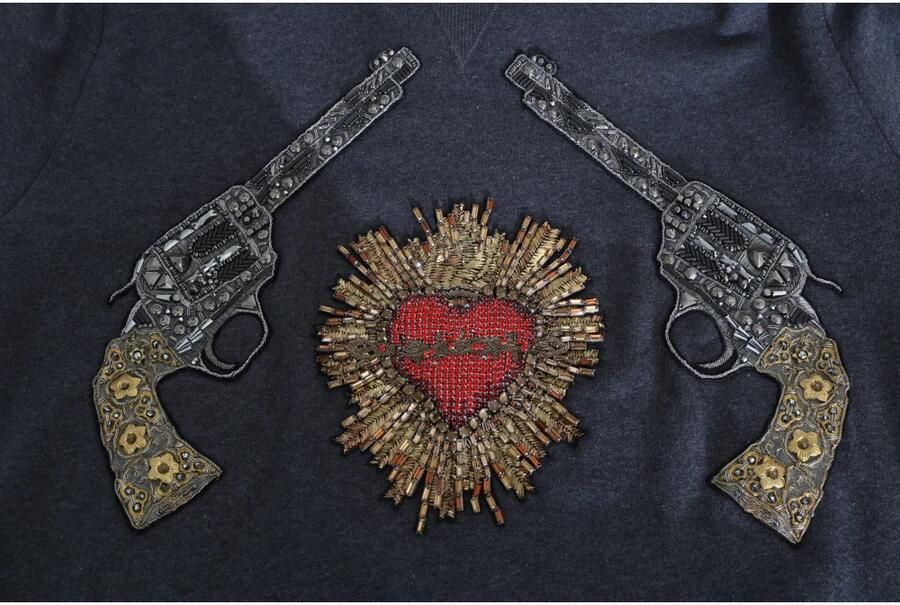 Dolce & Gabbana Grijze Hoodie met Rode Kristallen Hart Pistool Trui Gray Heren - Foto 2