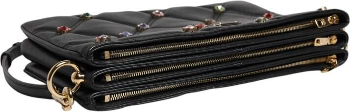 Dolce & Gabbana Kristal Logo Schoudertas Zwart Leer Black Dames - Foto 4