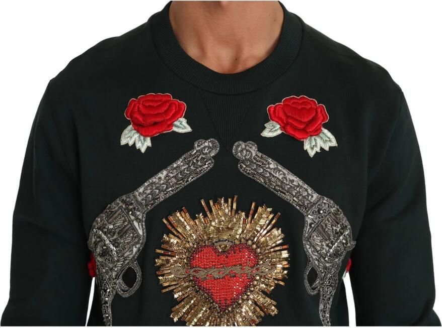 Dolce & Gabbana Groene katoenen trui met hart- roos- en revolvermotieven Green Heren - Foto 2