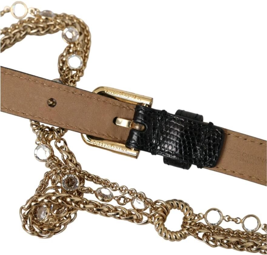 Dolce & Gabbana Kristallen Leren Taille Riem Black Dames