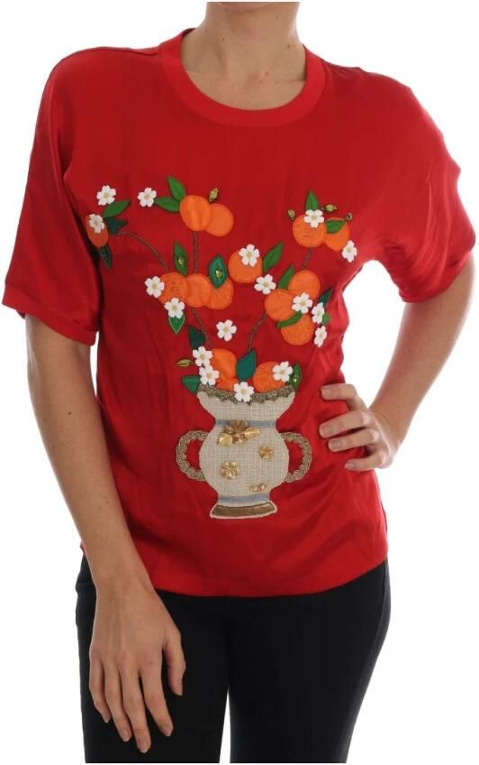 Dolce & Gabbana Rode Zijden Oranje Vaas Kristallen Top Orange Dames - Foto 8