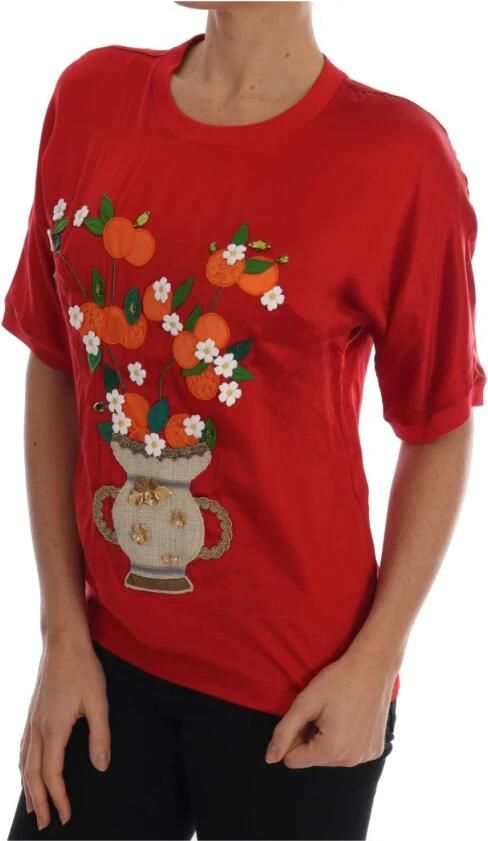 Dolce & Gabbana Rode Zijden Oranje Vaas Kristallen Top Orange Dames - Foto 6