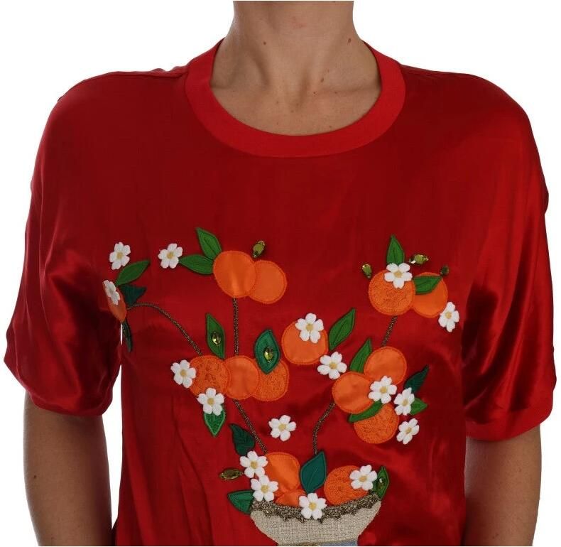 Dolce & Gabbana Rode Zijden Oranje Vaas Kristallen Top Orange Dames