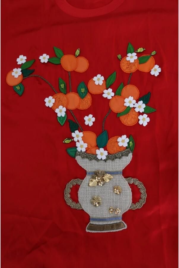 Dolce & Gabbana Rode Zijden Oranje Vaas Kristallen Top Orange Dames - Foto 2