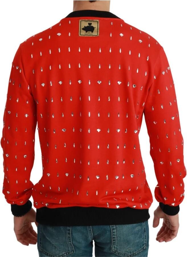 Dolce & Gabbana Rode Kristallen Varken Trui 2019 Collectie Rood Heren