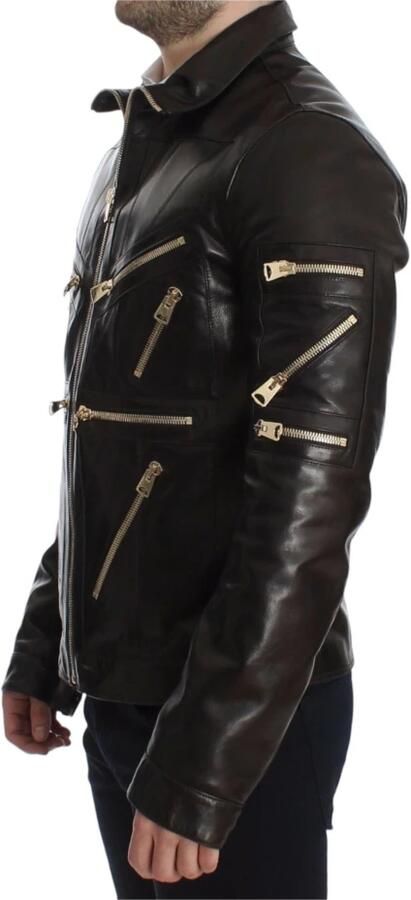 Dolce & Gabbana Prachtige Bruine Leren Jas met Gouden Metalen Details Brown Heren - Foto 8