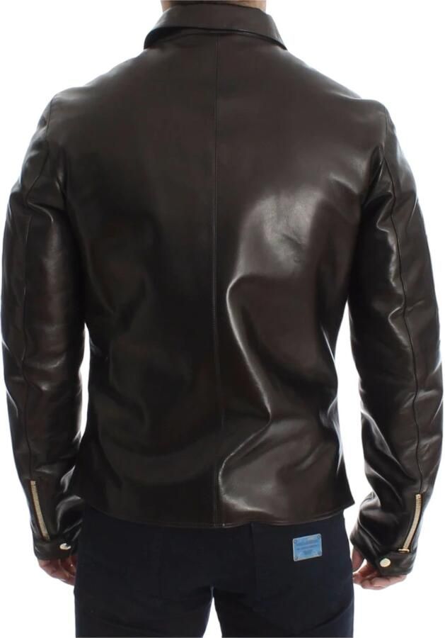 Dolce & Gabbana Prachtige Bruine Leren Jas met Gouden Metalen Details Brown Heren - Foto 7
