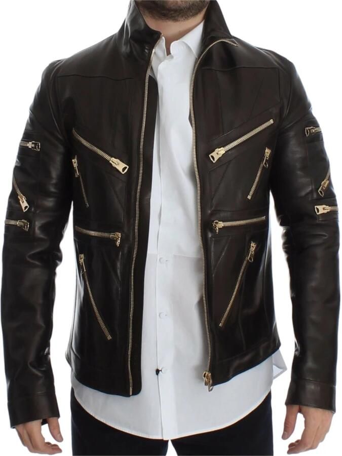 Dolce & Gabbana Prachtige Bruine Leren Jas met Gouden Metalen Details Brown Heren - Foto 6