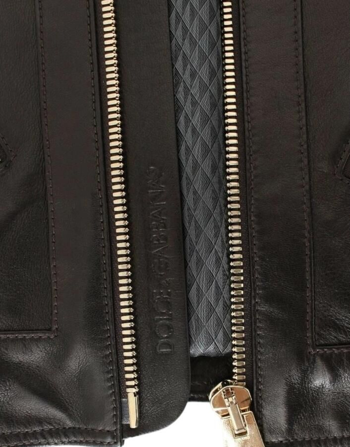 Dolce & Gabbana Prachtige Bruine Leren Jas met Gouden Metalen Details Brown Heren - Foto 5
