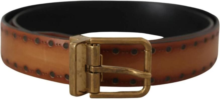 Dolce & Gabbana Leren jurk met messing metalen logogesp Brown Heren