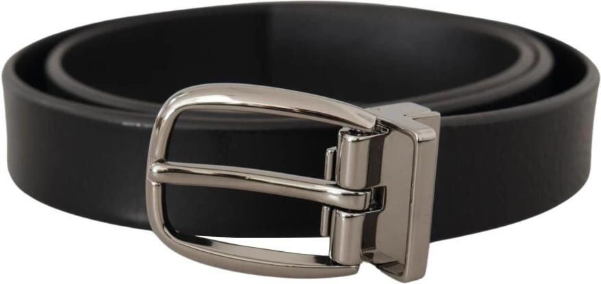 Dolce & Gabbana Leren Metalen Logo Riem Zwart Black Heren - Foto 3
