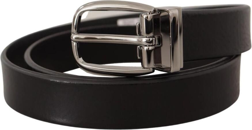 Dolce & Gabbana Leren Metalen Logo Riem Zwart Black Heren