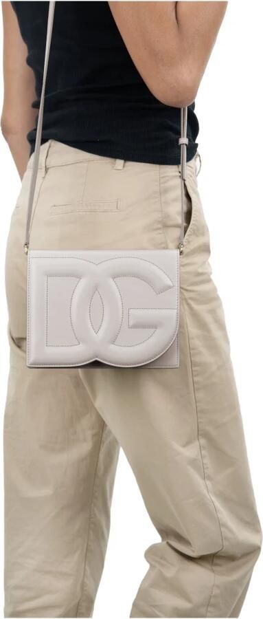 Dolce & Gabbana Ivoorleren Tas met Logo Inprenting en Verstelbare Schouderband Beige Dames - Foto 9