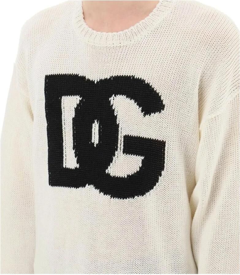 Dolce & Gabbana Logo Linnen Sweater Gemaakt in Italië Beige Heren