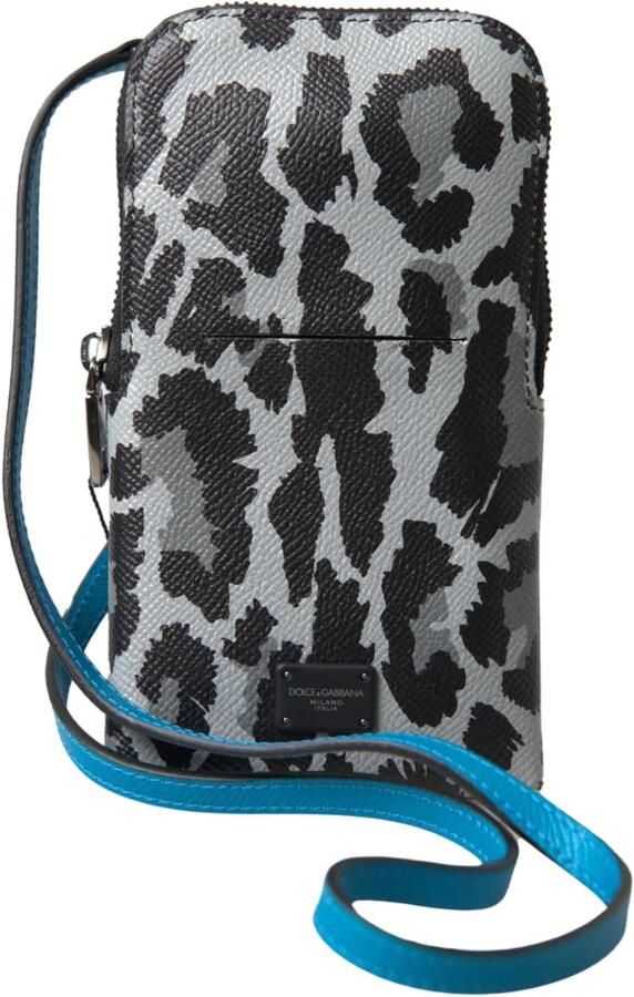 Dolce & Gabbana Grijze Luipaard Leren Crossbody Telefoontas Gray Heren - Foto 6