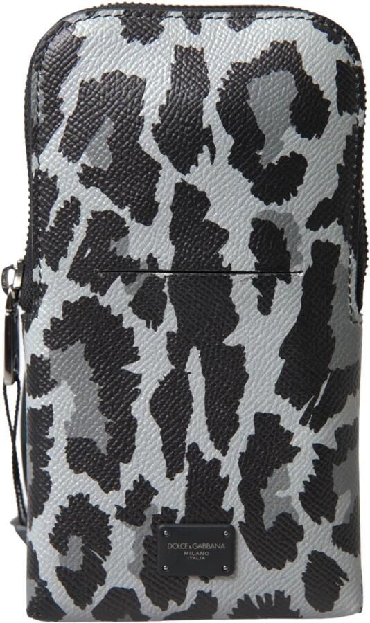 Dolce & Gabbana Grijze Luipaard Leren Crossbody Telefoontas Gray Heren - Foto 2