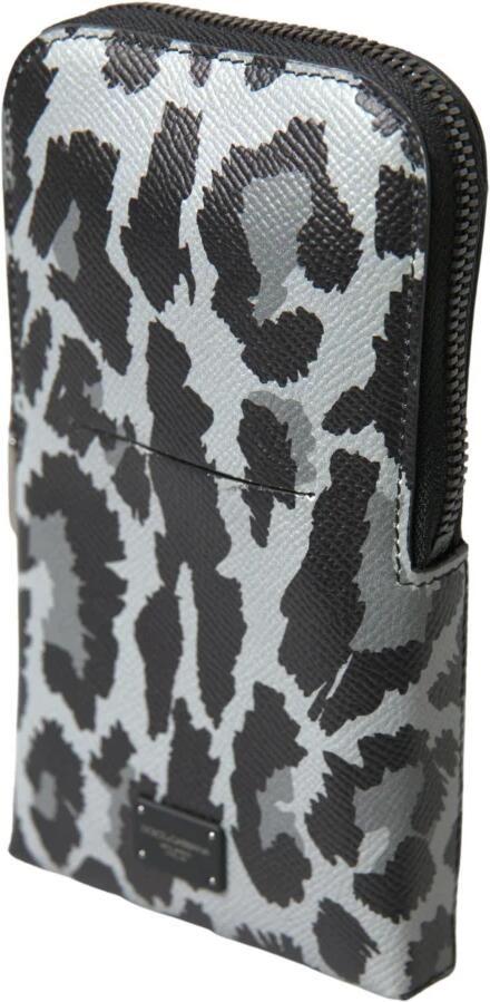 Dolce & Gabbana Grijze Luipaard Leren Crossbody Telefoontas Gray Heren - Foto 4