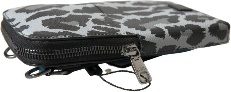 Dolce & Gabbana Grijze Luipaard Leren Crossbody Telefoontas Gray Heren - Foto 5