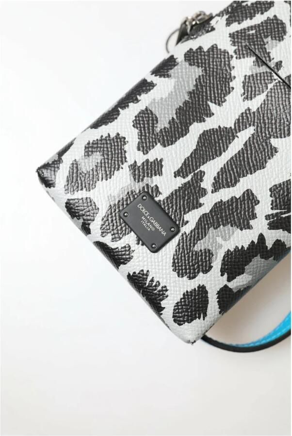 Dolce & Gabbana Grijze Luipaard Leren Crossbody Telefoontas Gray Heren