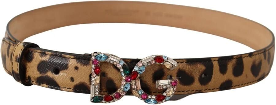 Dolce & Gabbana Luipaard Leren Kristallen Gesp Riem Brown Dames - Foto 3