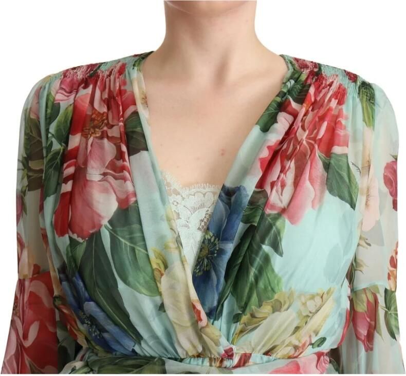 Dolce & Gabbana Multicolor Green Silk Wrap Gown Dress Meerkleurig Dames - Foto 2