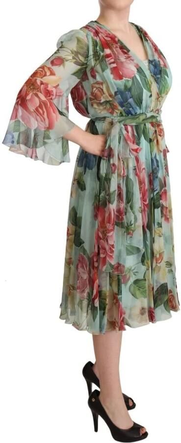 Dolce & Gabbana Multicolor Green Silk Wrap Gown Dress Meerkleurig Dames - Foto 6