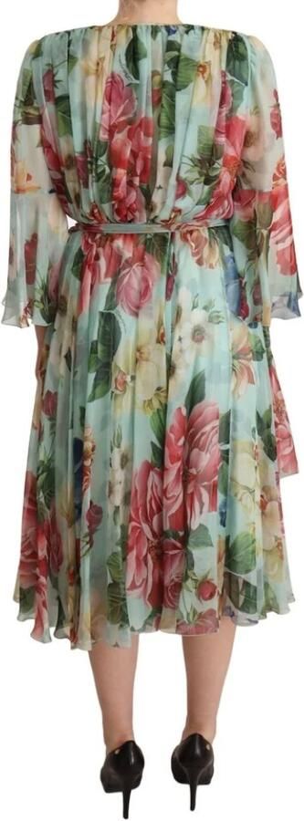 Dolce & Gabbana Multicolor Green Silk Wrap Gown Dress Meerkleurig Dames - Foto 8