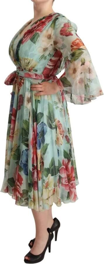 Dolce & Gabbana Multicolor Green Silk Wrap Gown Dress Meerkleurig Dames - Foto 7