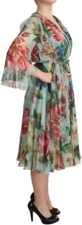 Dolce & Gabbana Multicolor Green Silk Wrap Gown Dress Meerkleurig Dames - Foto 9