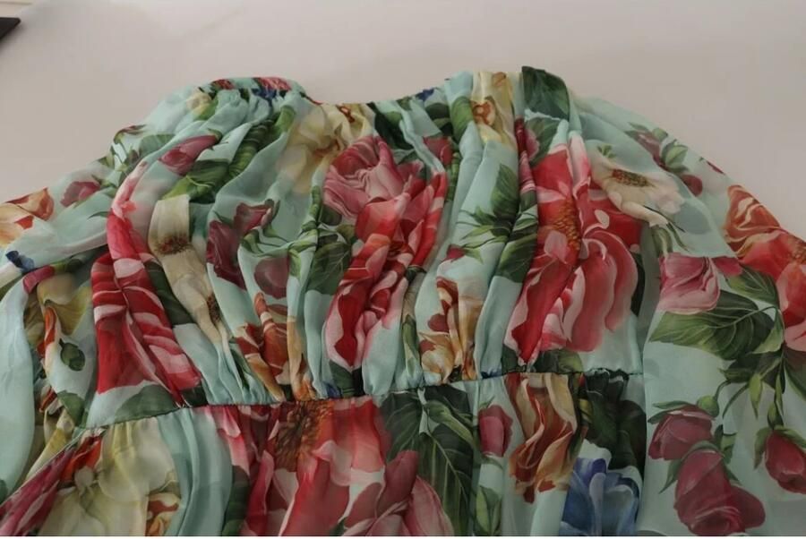 Dolce & Gabbana Multicolor Green Silk Wrap Gown Dress Meerkleurig Dames - Foto 3