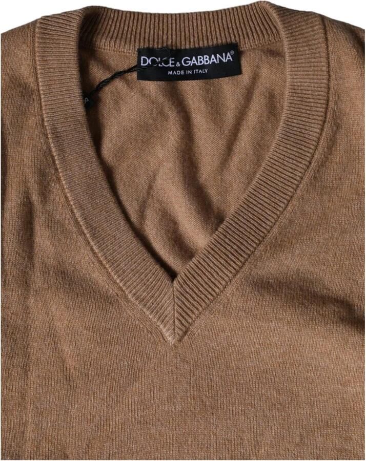 Dolce & Gabbana Luxe Cashmere V-hals Pullover Sweater Brown Heren