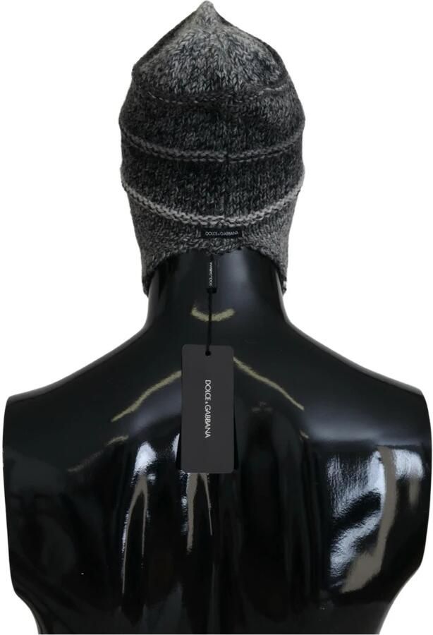 Dolce & Gabbana Grijze Warme Fleece Oorflappen Gebreide Beanie Hoed Gray Heren