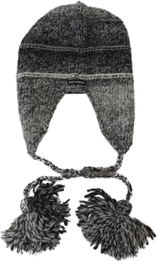 Dolce & Gabbana Grijze Warme Fleece Oorflappen Gebreide Beanie Hoed Gray Heren - Foto 4