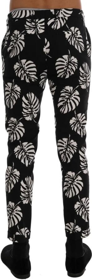 Dolce & Gabbana White Black Leaf Cotton Stretch Slim Pants Zwart Heren - Foto 7