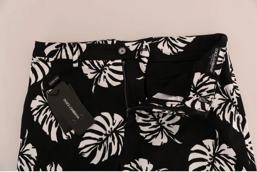 Dolce & Gabbana White Black Leaf Cotton Stretch Slim Pants Zwart Heren - Foto 4