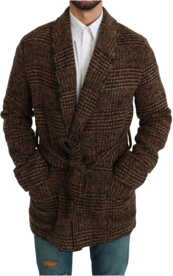 Dolce & Gabbana Prachtige Bruine Geruite Wollen Mantel Brown Heren - Foto 3