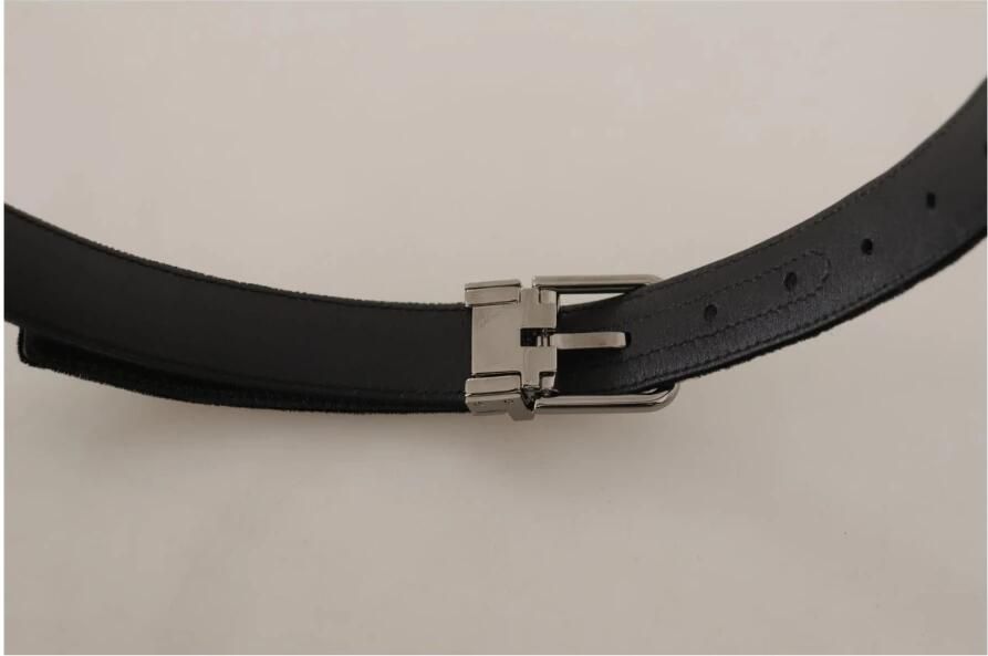 Dolce & Gabbana Zwart Fluweel Leren Riem met Goudkleurige Metalen Gesp Black - Foto 4
