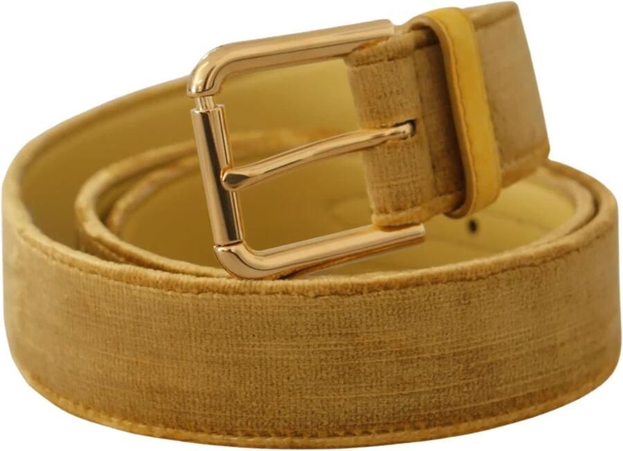 Dolce & Gabbana Geel Fluweel Goud Metalen Logo Gesp Riem Yellow Dames - Foto 6