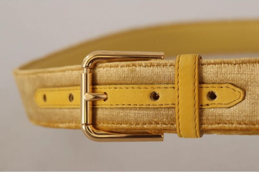 Dolce & Gabbana Geel Fluweel Goud Metalen Logo Gesp Riem Yellow Dames - Foto 2