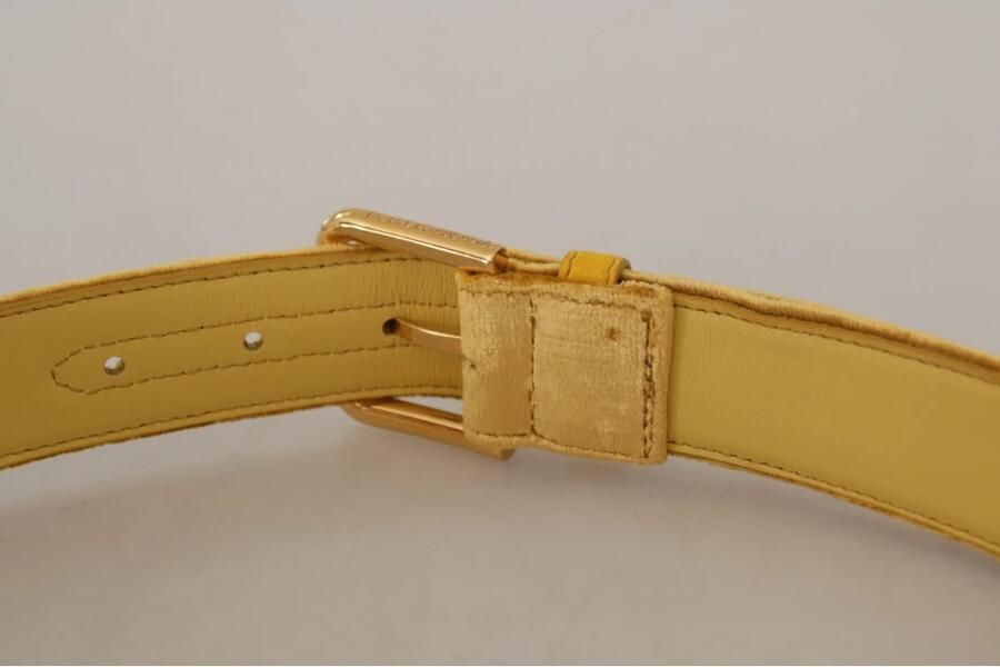 Dolce & Gabbana Geel Fluweel Goud Metalen Logo Gesp Riem Yellow Dames - Foto 3